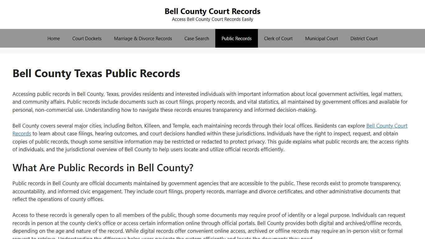 Bell County Texas Public Records - Bell County Court Records
