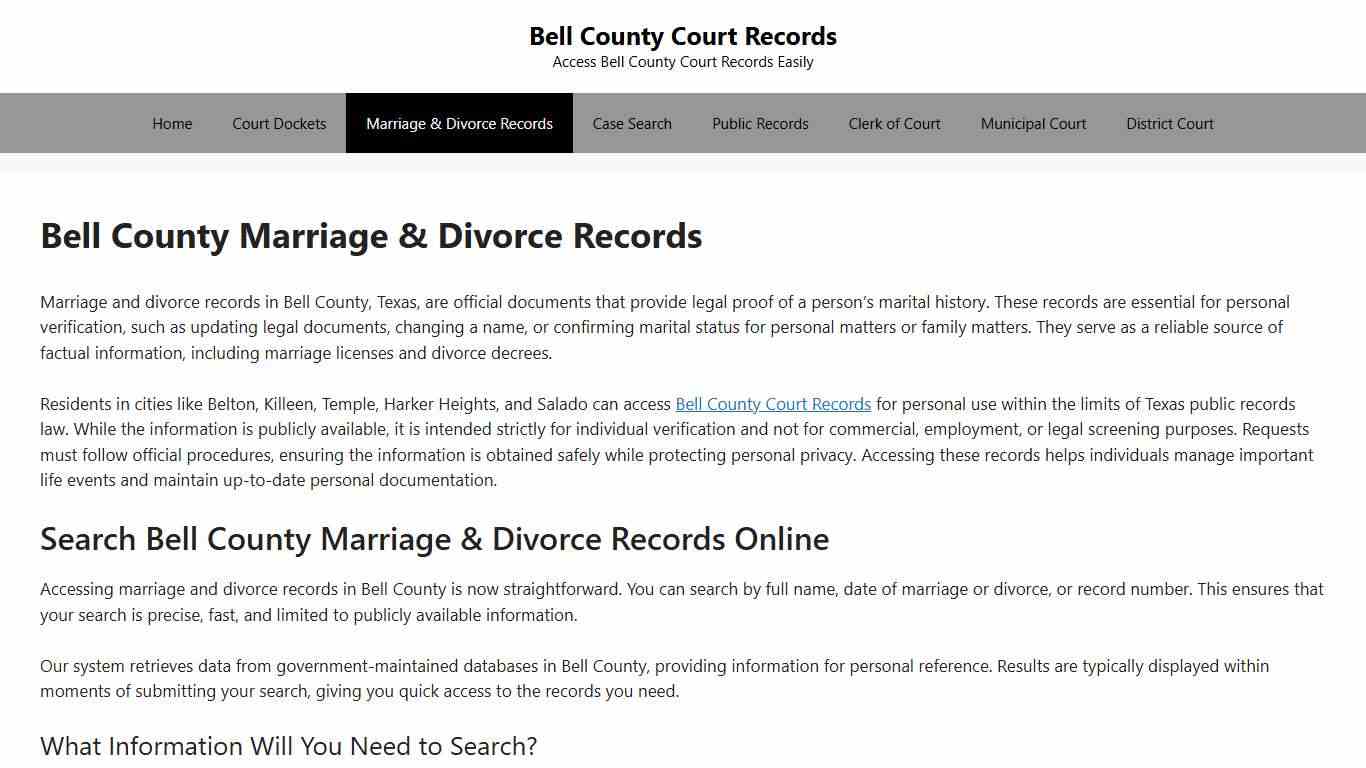 Bell County Marriage & Divorce Records